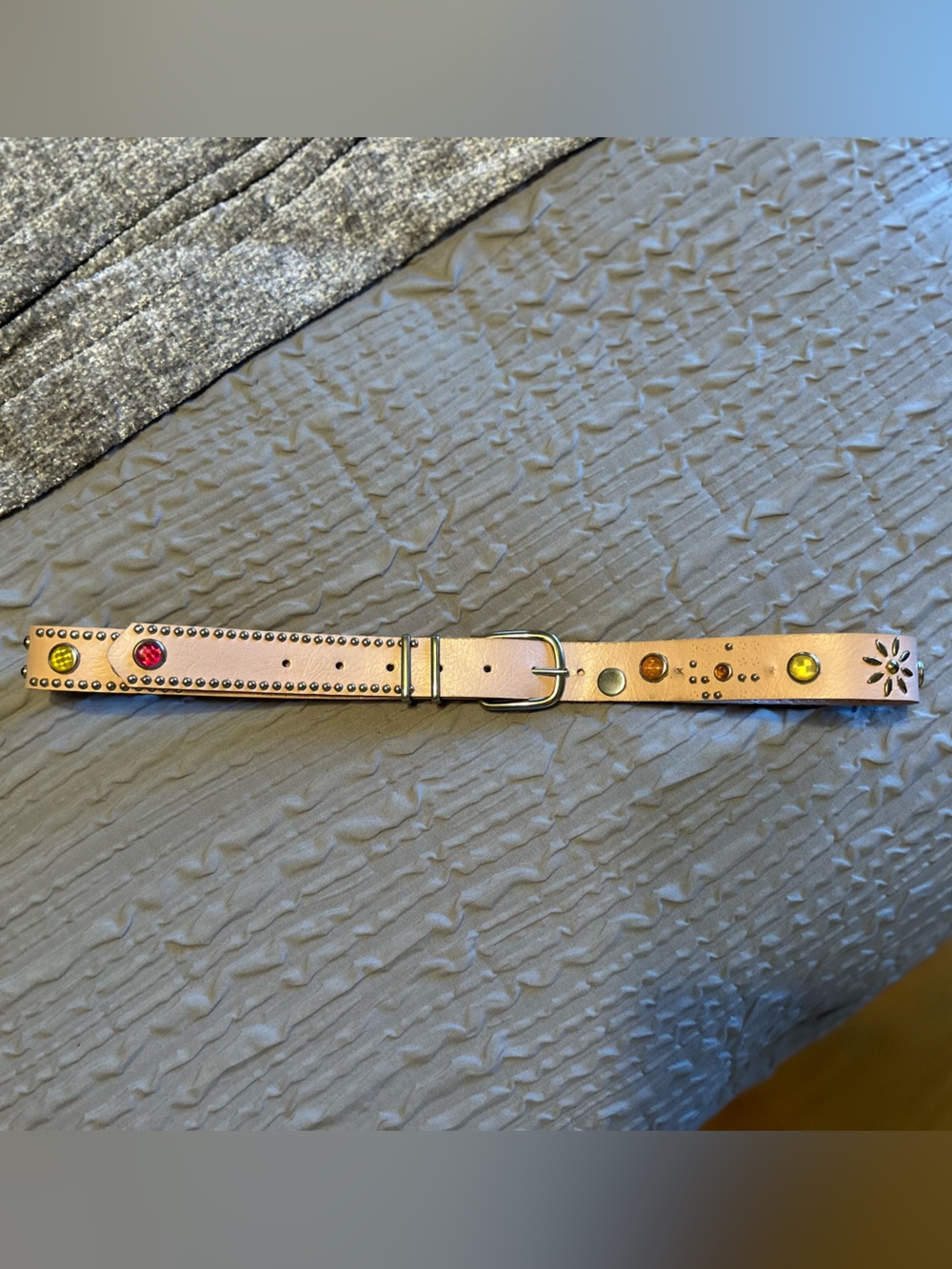 Vintage Studded Light Pink Belt with Multicolor Gem Accents